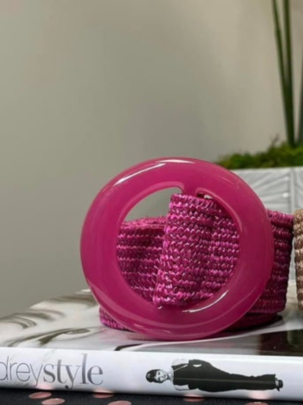 New Fuchsia Pink Round-Buckle Woven Stretchy Belt - 37 inches